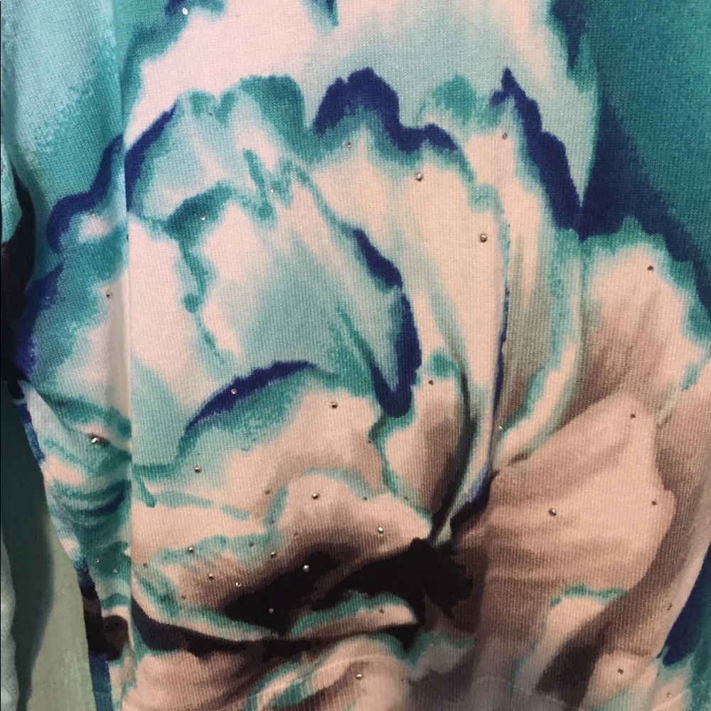 White House Black Market Aqua Teal Floral Cardigan - Picture 5 of 6